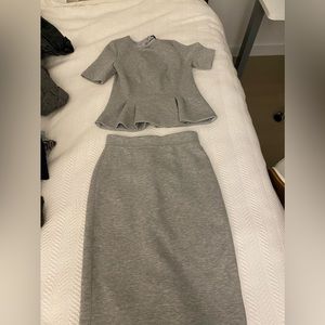 Womens Ann Taylor SP heather grey peplum top & midi skirt set